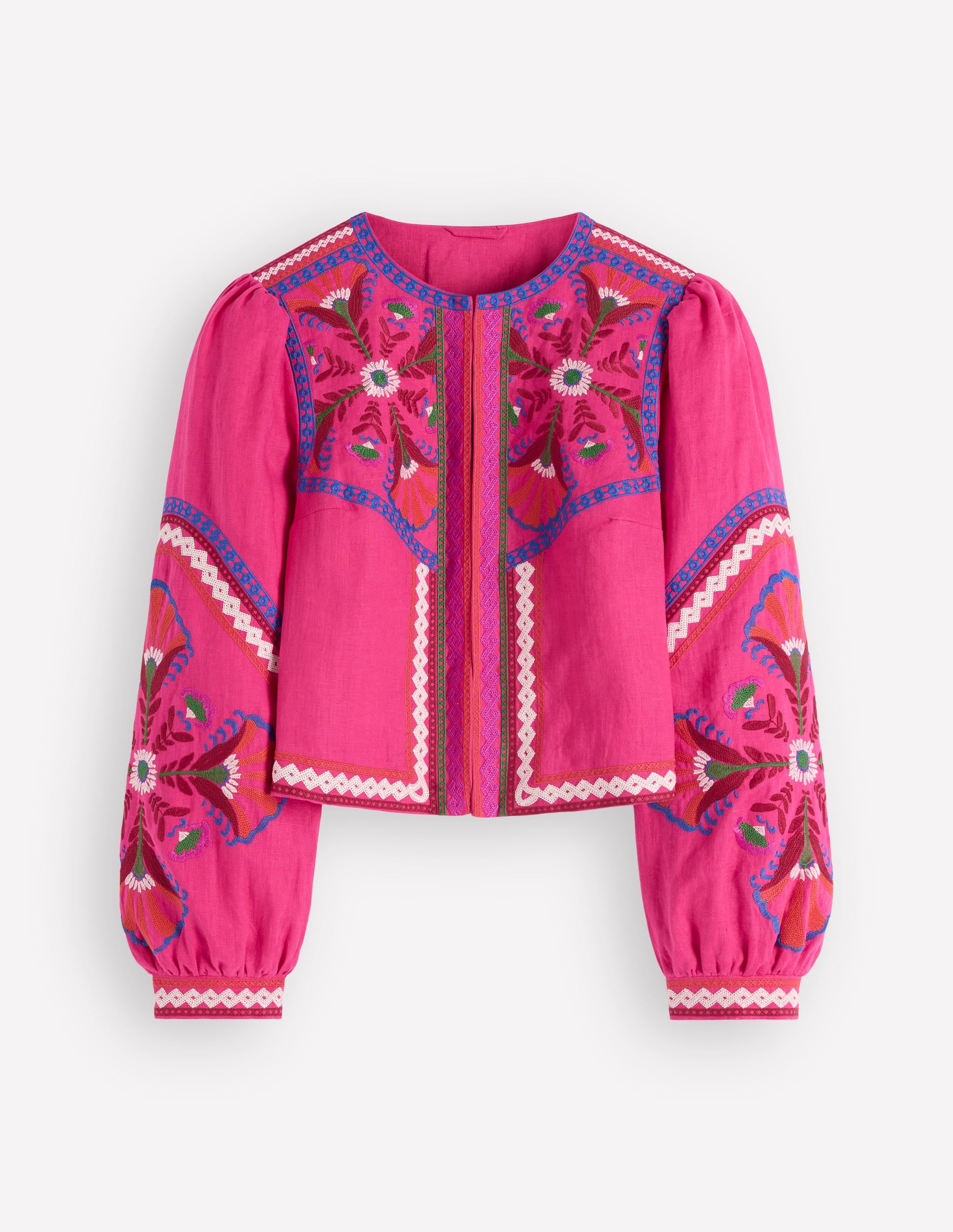 Bestickte Leinenjacke-Rosa Pfingstrose, Stickerei - Image 7