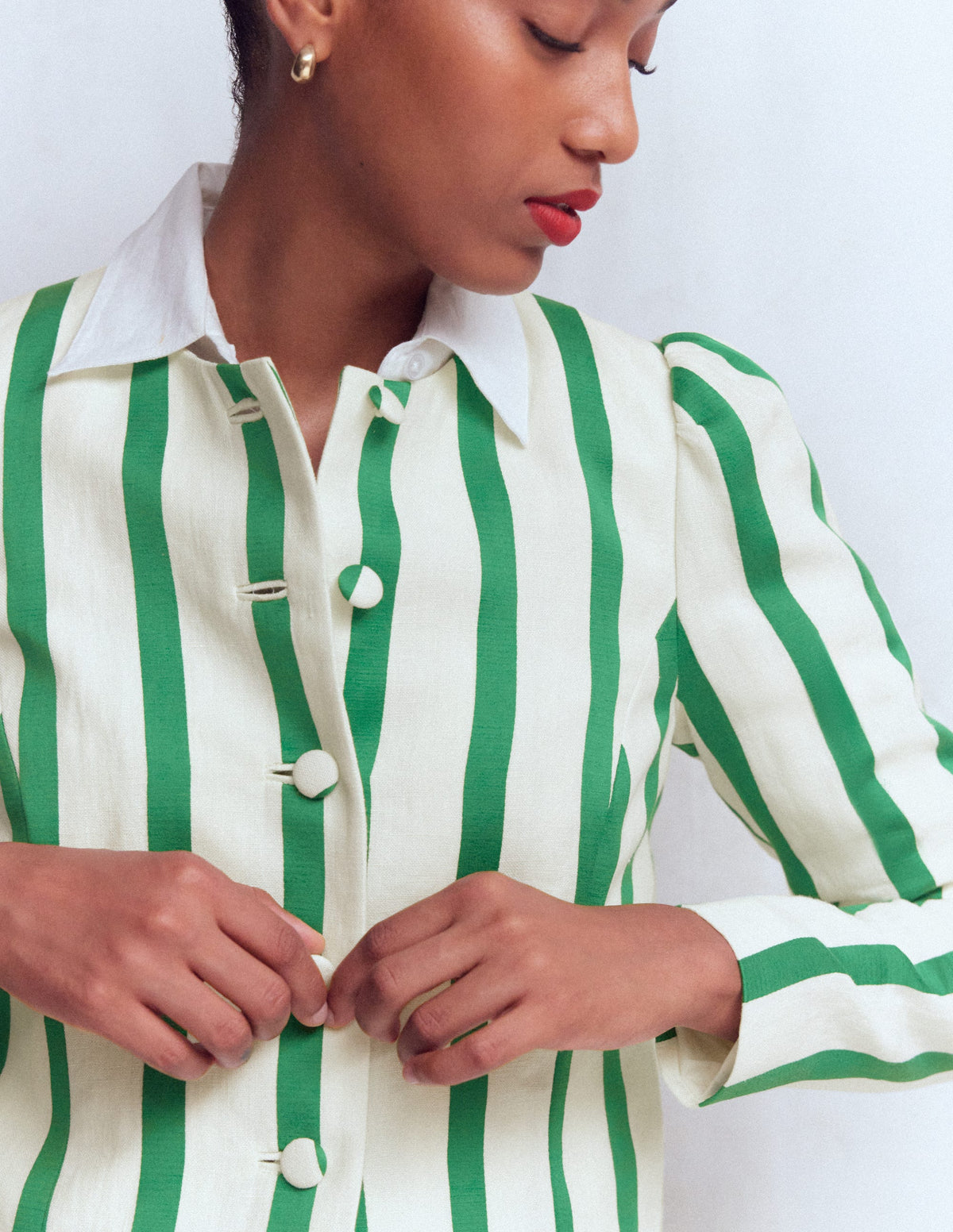 Salisbury jacke mit puffärmeln-Naturweiß, Frische Grüne Streifen - Image 3