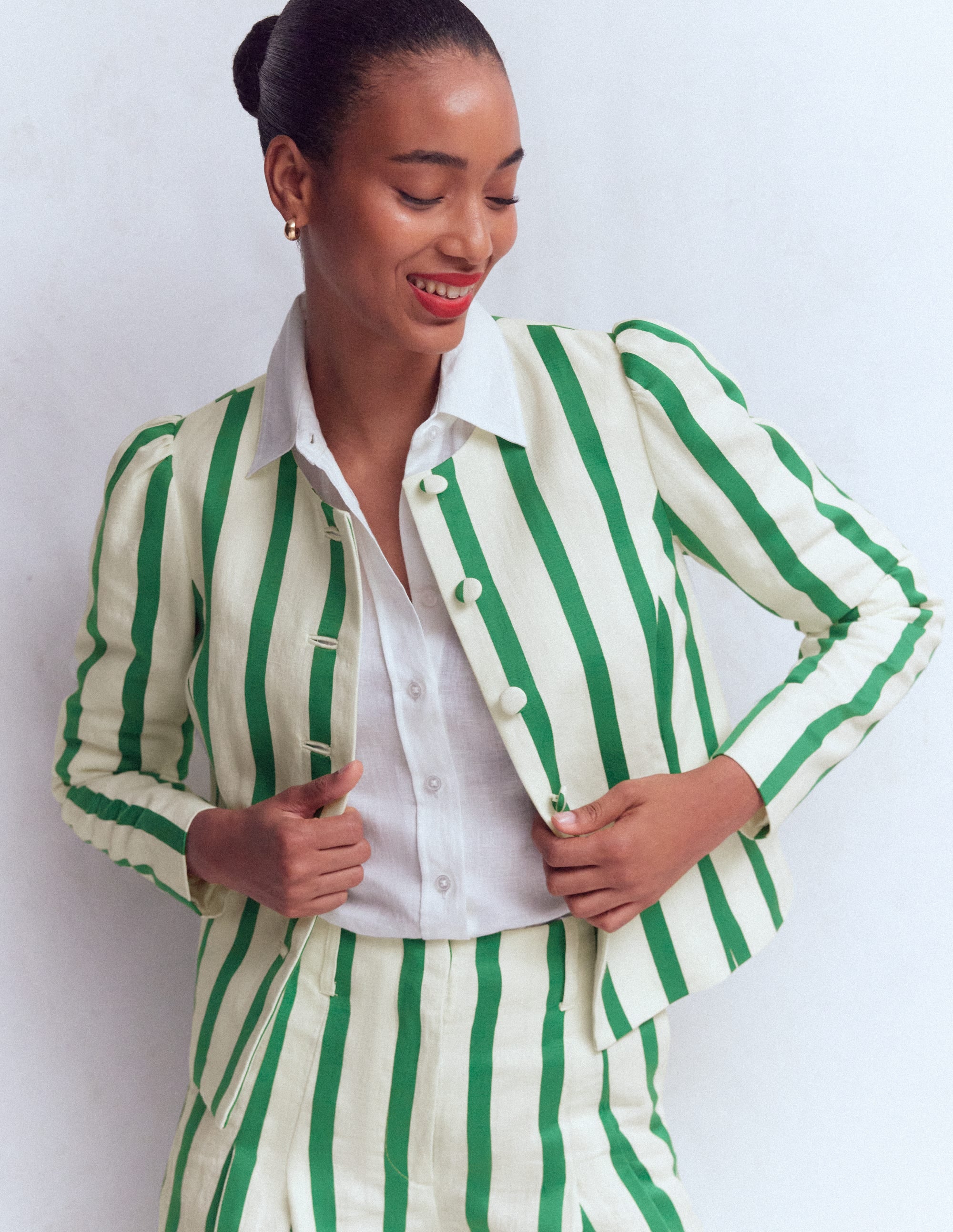 Salisbury jacke mit puffärmeln-Naturweiß, Frische Grüne Streifen - Image 5