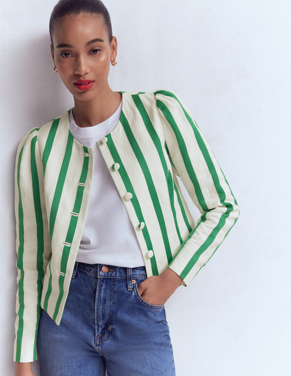 Salisbury jacke mit puffärmeln-Naturweiß, Frische Grüne Streifen-6