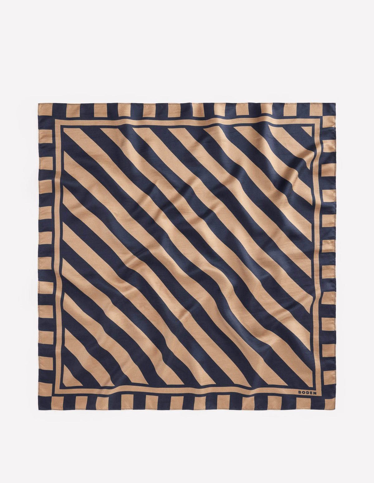 Foulard carré Elisabeth en soie-Rayé bleu marine et camel-4