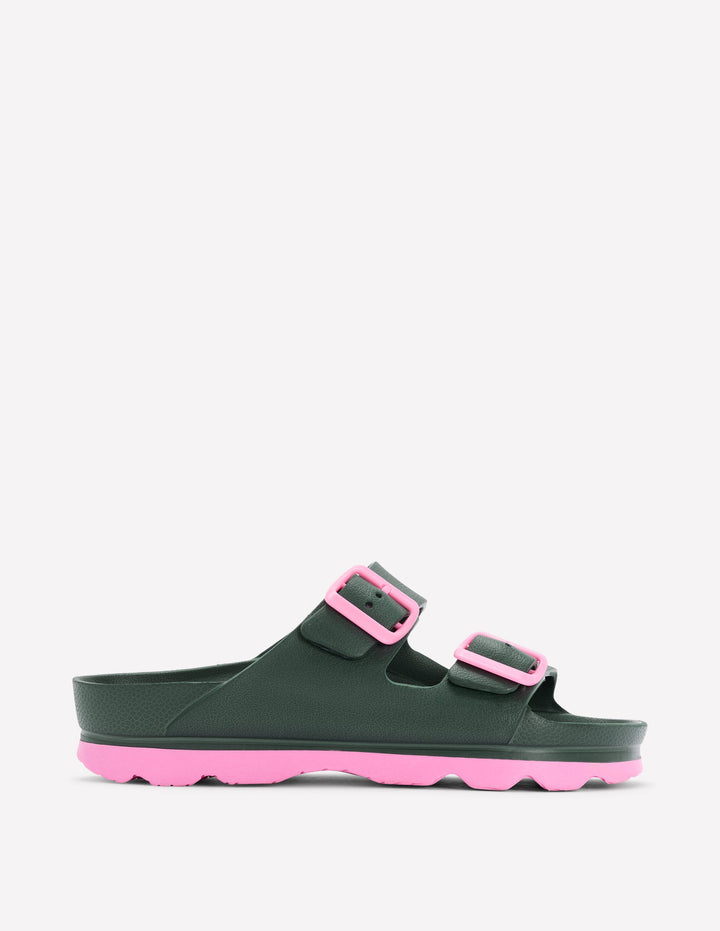 Lyla Pantoletten mit doppelter Schnalle-Khaki/Rosa