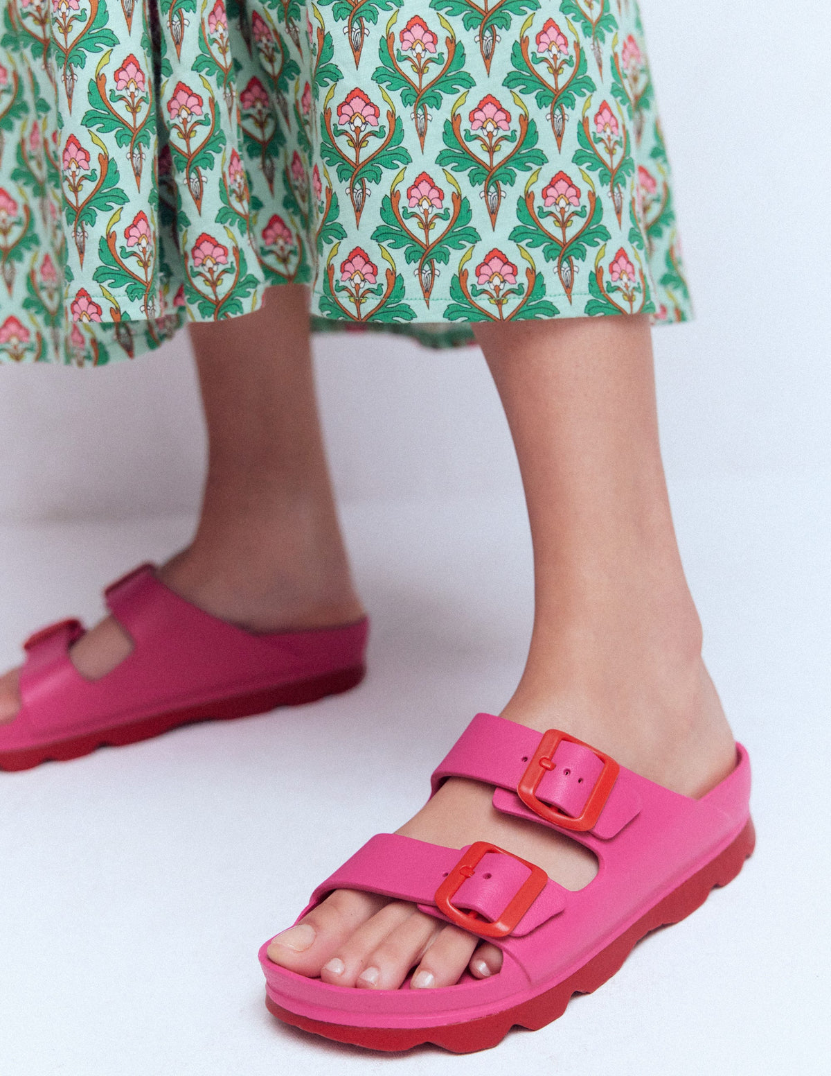 Lyla Pantoletten mit doppelter Schnalle-Pink/Rot-2