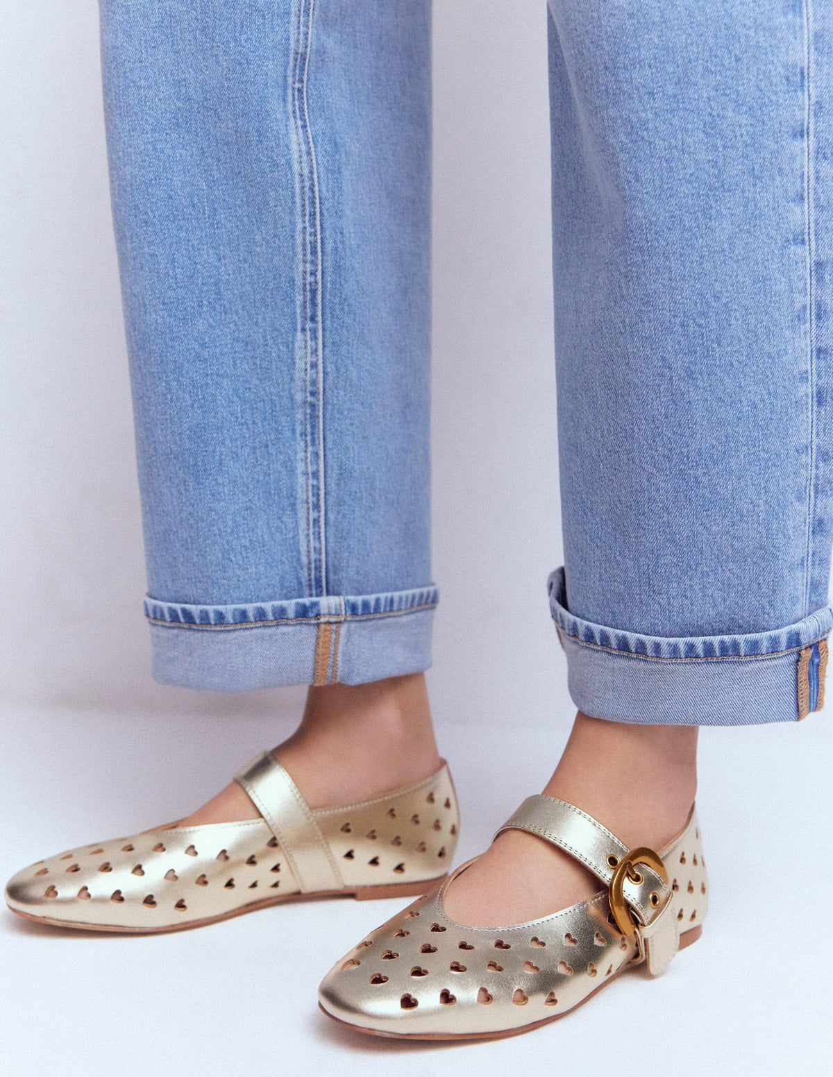 Kylie Flache Mary Janes mit Schnalle-Gold-2