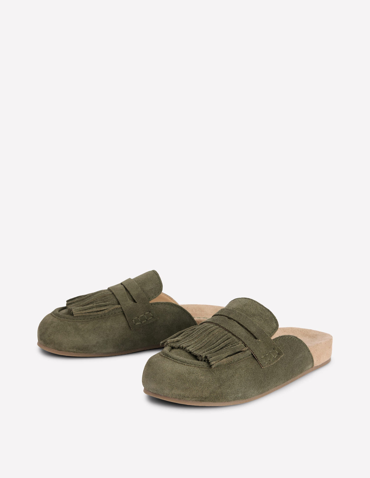 Sabots Etta façon mules avec franges-Vert olive profond - Image 4
