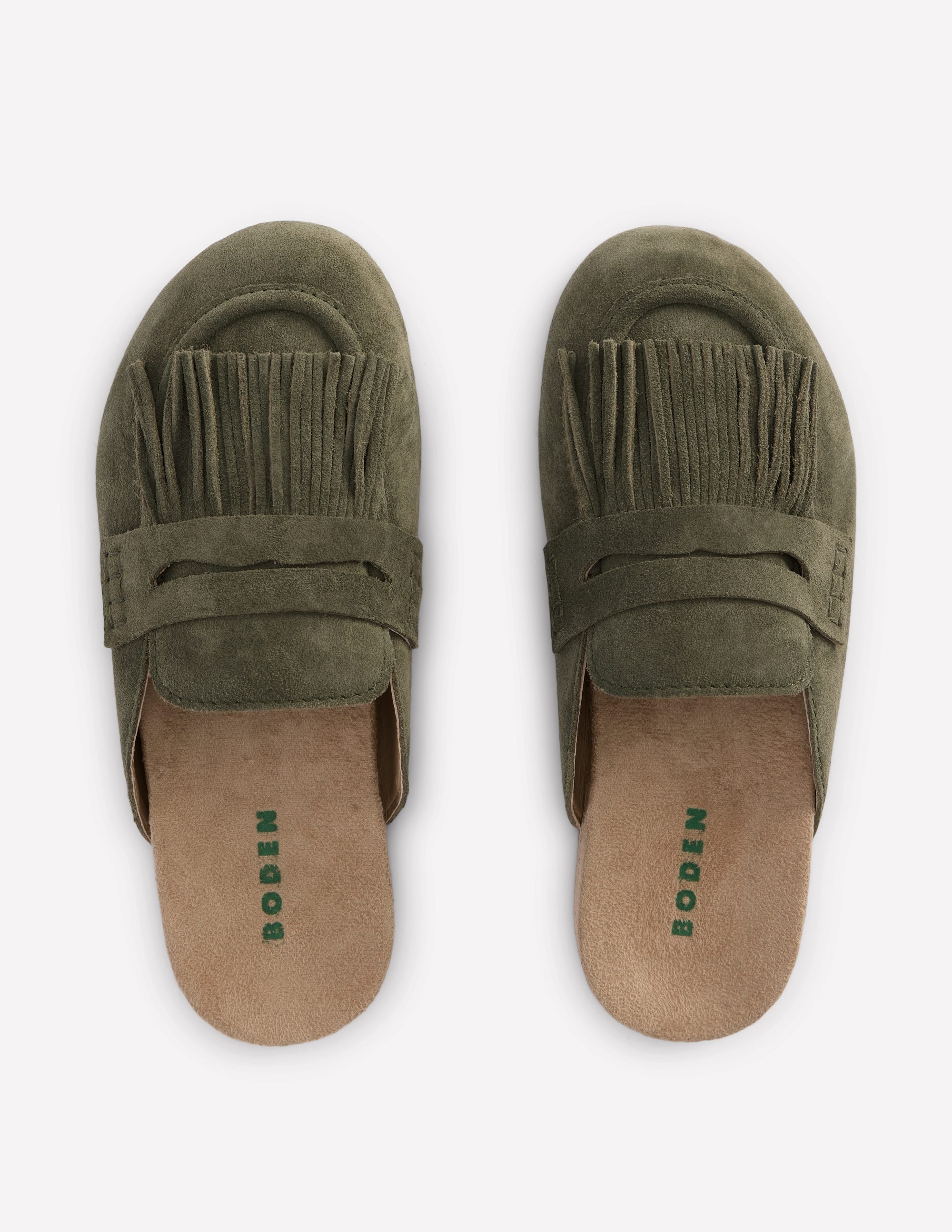Sabots Etta façon mules avec franges-Vert olive profond - Image 6