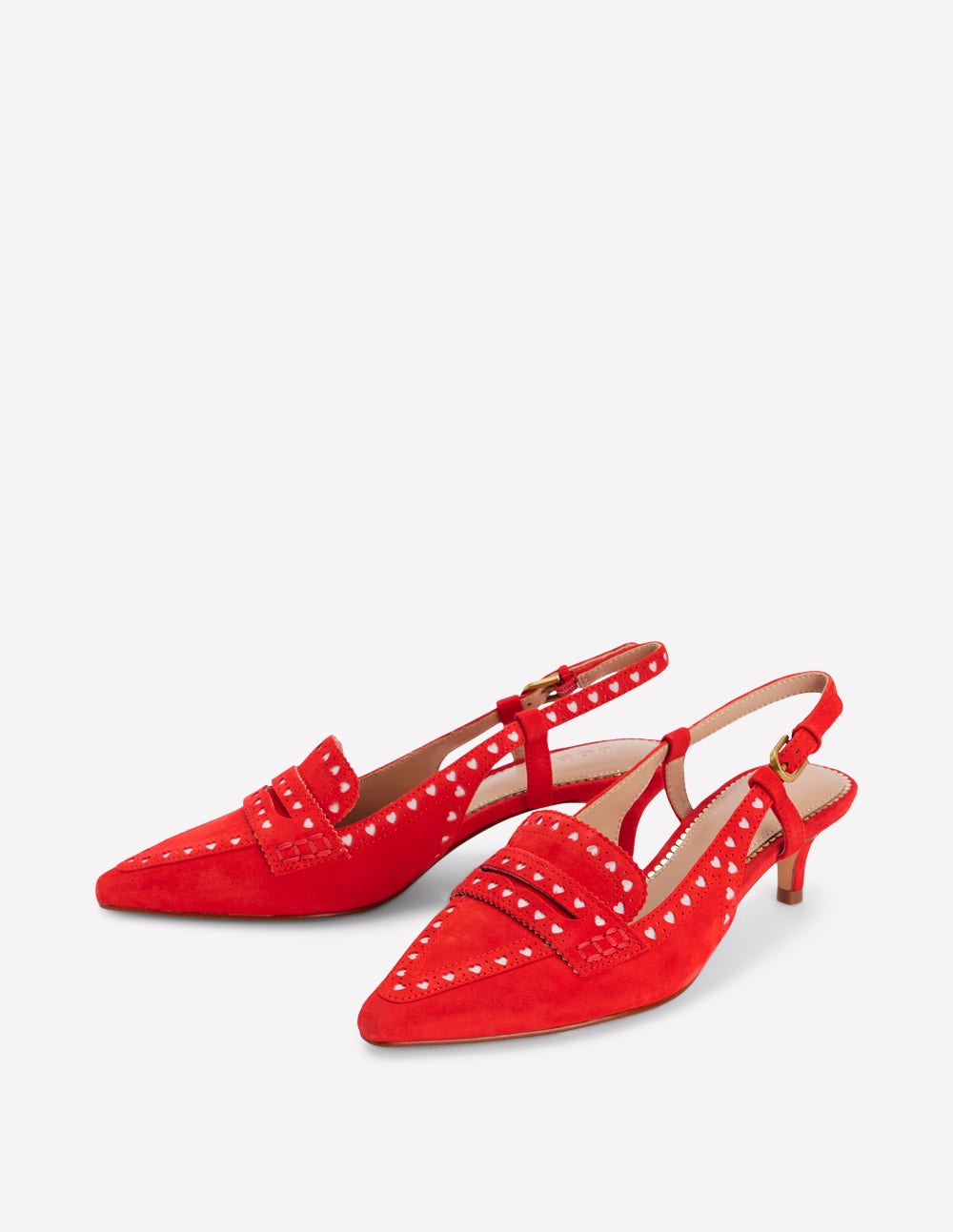 Schuhe im Brogue-Stil mit Fersenriemen und Kitten-Absatz-ROT - Image 4