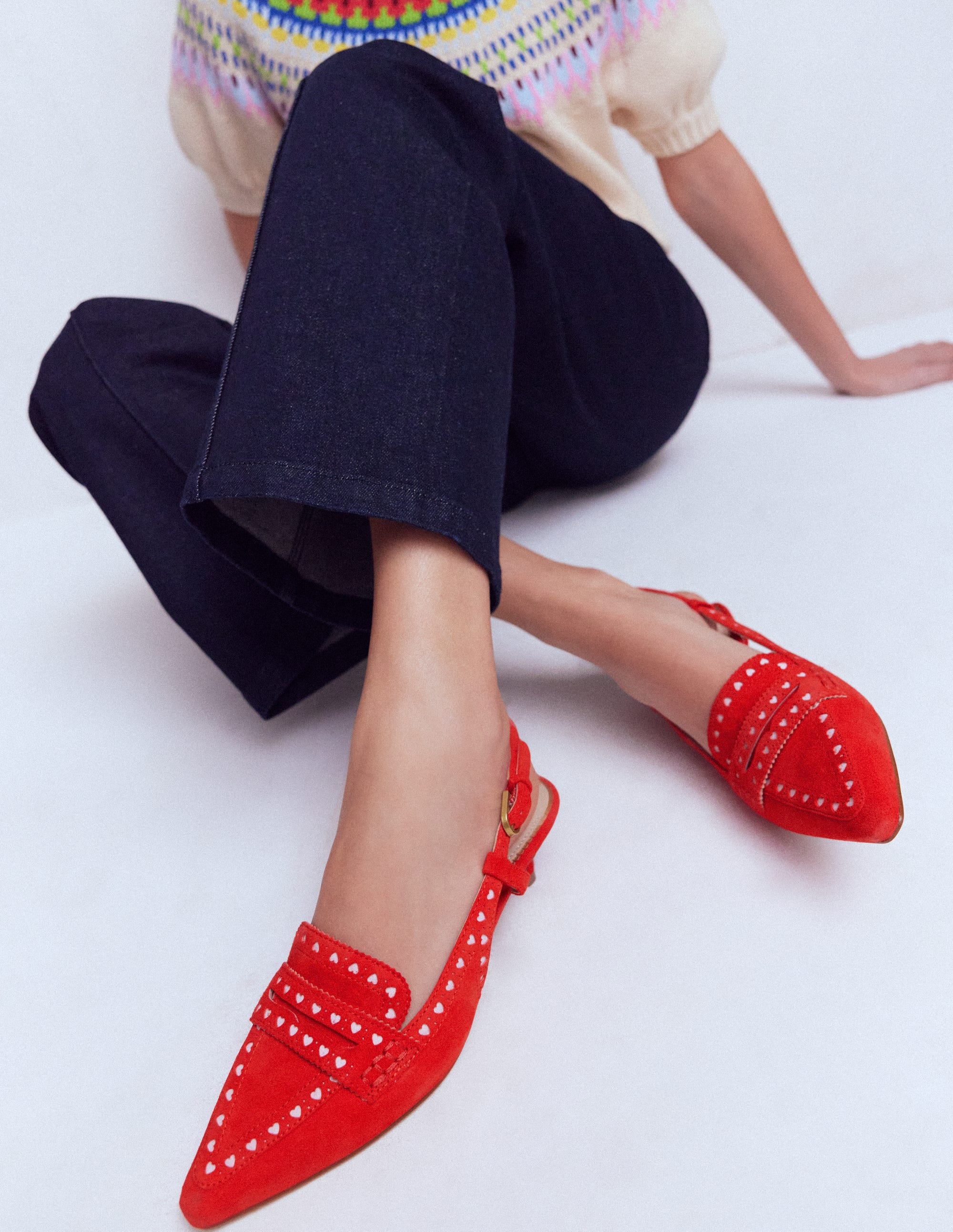 Schuhe im Brogue-Stil mit Fersenriemen und Kitten-Absatz-ROT - Image 2