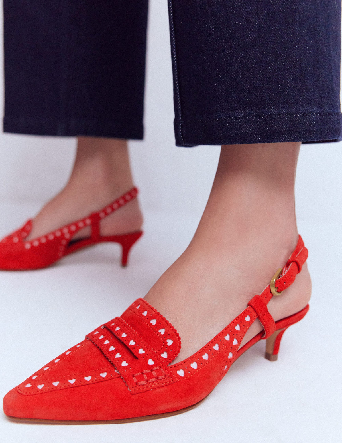 Schuhe im Brogue-Stil mit Fersenriemen und Kitten-Absatz-ROT-3