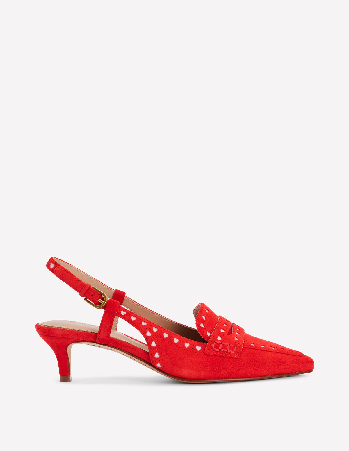 Schuhe im Brogue-Stil mit Fersenriemen und Kitten-Absatz-ROT - Image 1