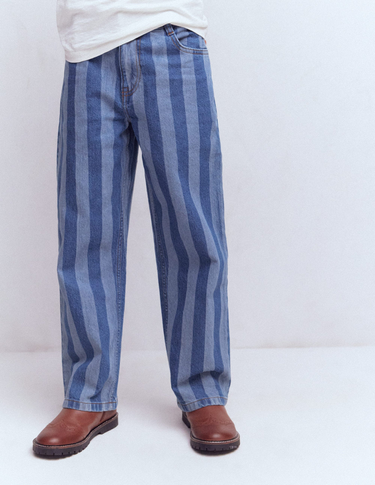 Lockere Jeanshose mit geradem Bein-Streifen Schatten-2