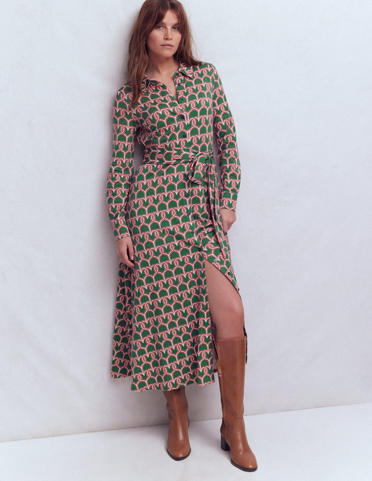 Marcia Jersey-Hemdblusenkleid-Jägergrün, Herzkettenglied - Image 1