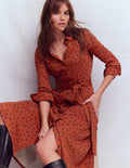 Marcia Jersey-Hemdblusenkleid-Braun-Orange, Marineblau Tupfen
