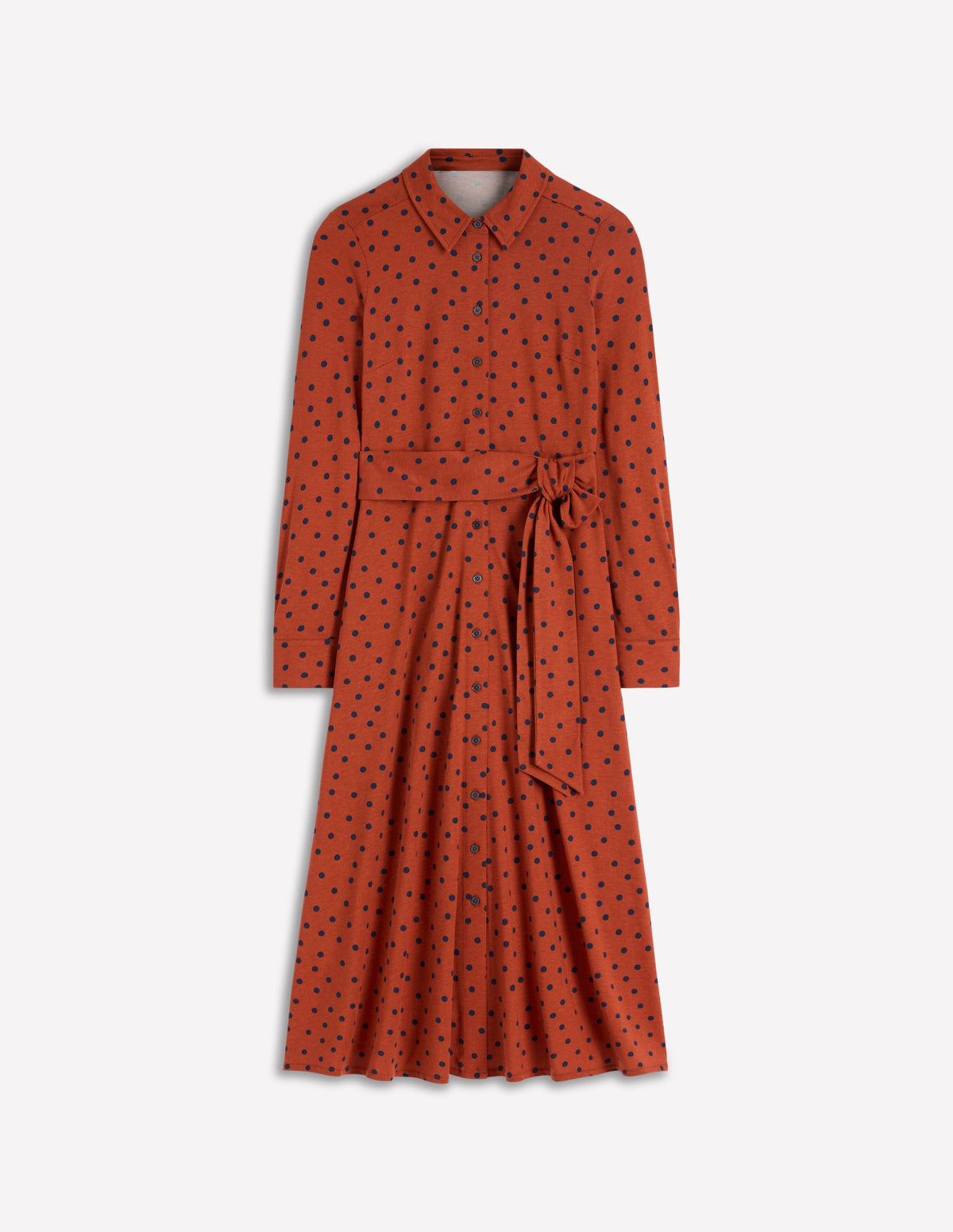 Marcia Jersey-Hemdblusenkleid-Braun-Orange, Marineblau Tupfen - Image 5