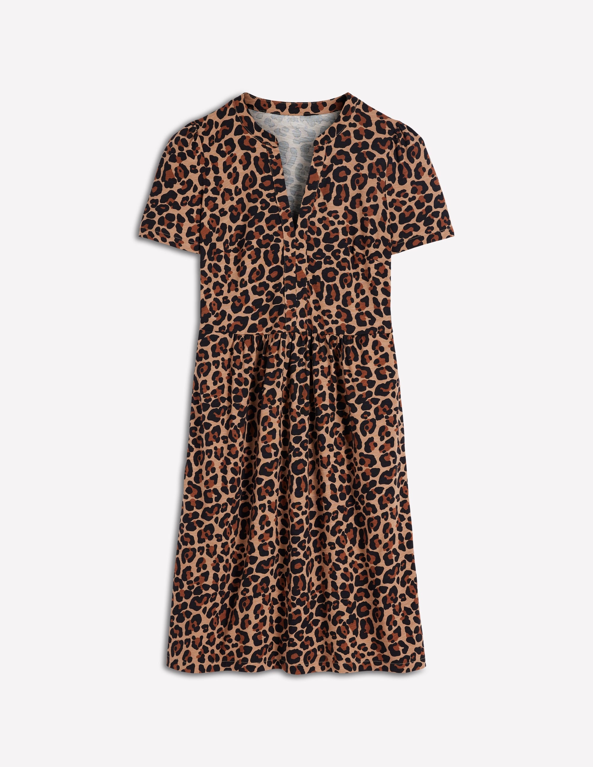 Naomi Kurzärmliges Kleid-Kamelbraun, Gepard Pop - Image 5