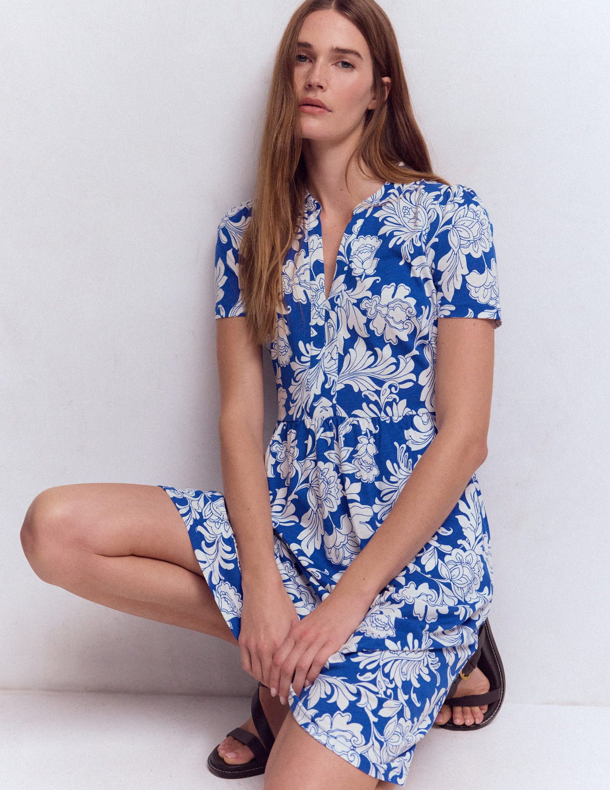 Naomi Short Sleeve Dress-Blue, Botanical Flourish Mono-2