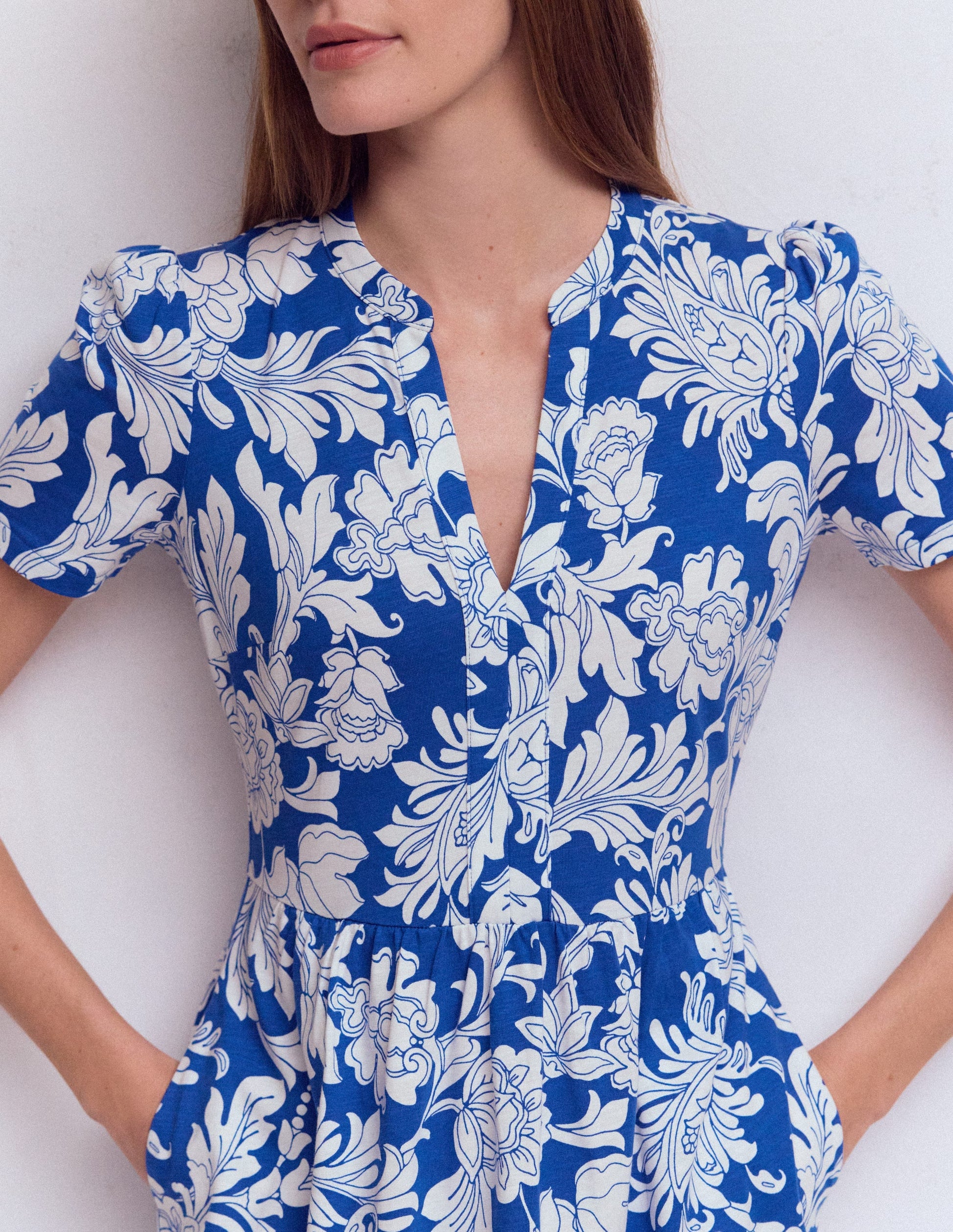 Naomi Short Sleeve Dress-Blue, Botanical Flourish Mono-3