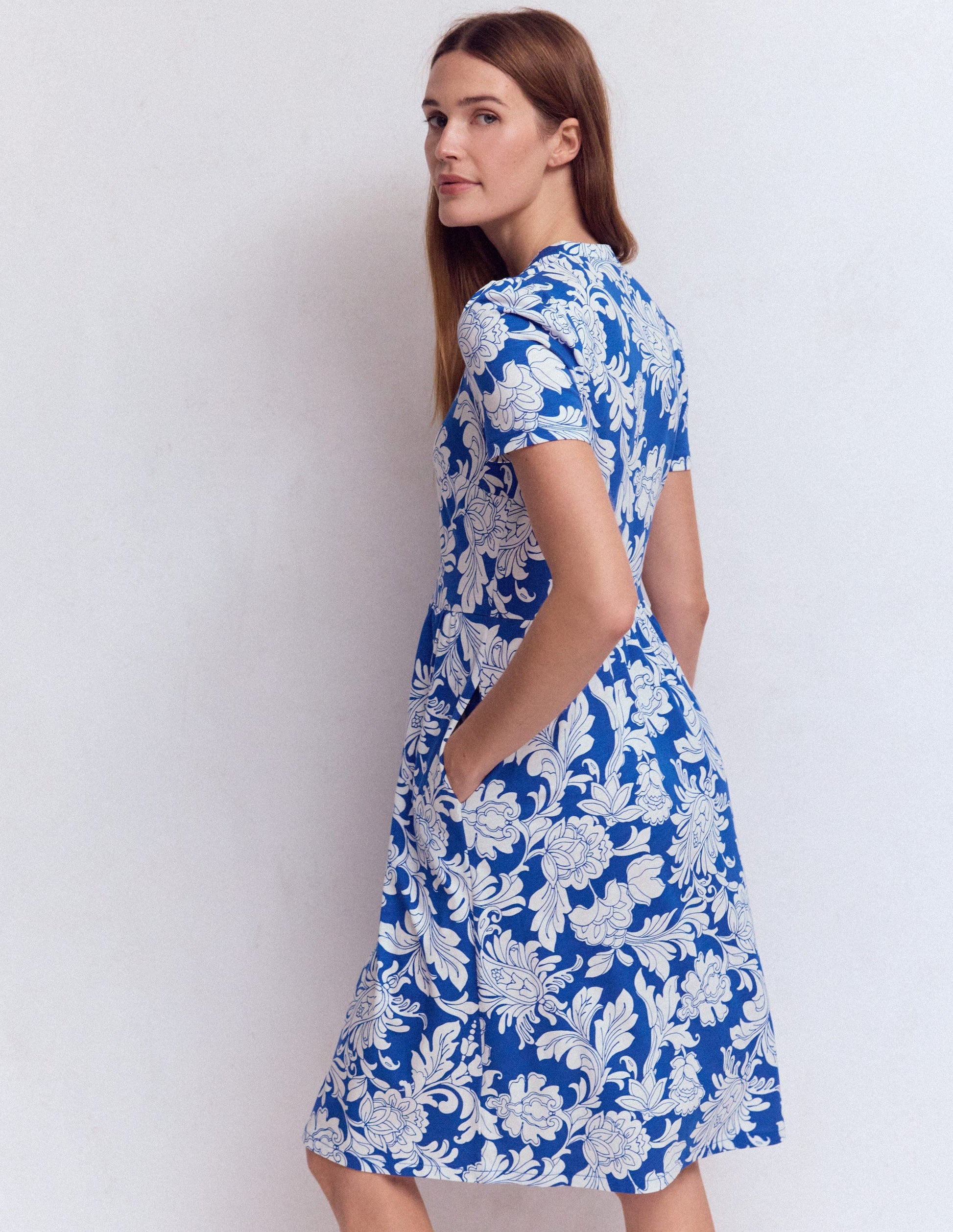 Naomi Short Sleeve Dress-Blue, Botanical Flourish Mono-4