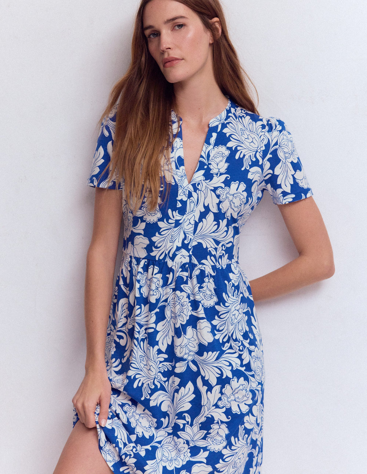 Naomi Short Sleeve Dress-Blue, Botanical Flourish Mono-1