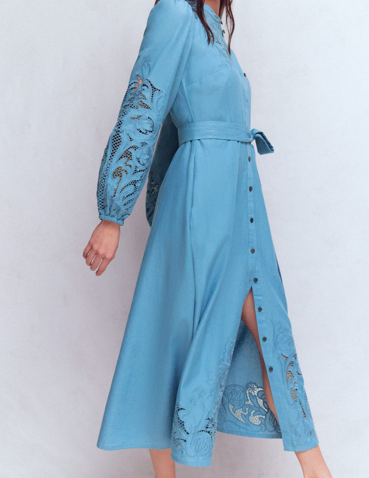 Robe-chemise Mae en lin mélangé-Bleu céleste - Image 4