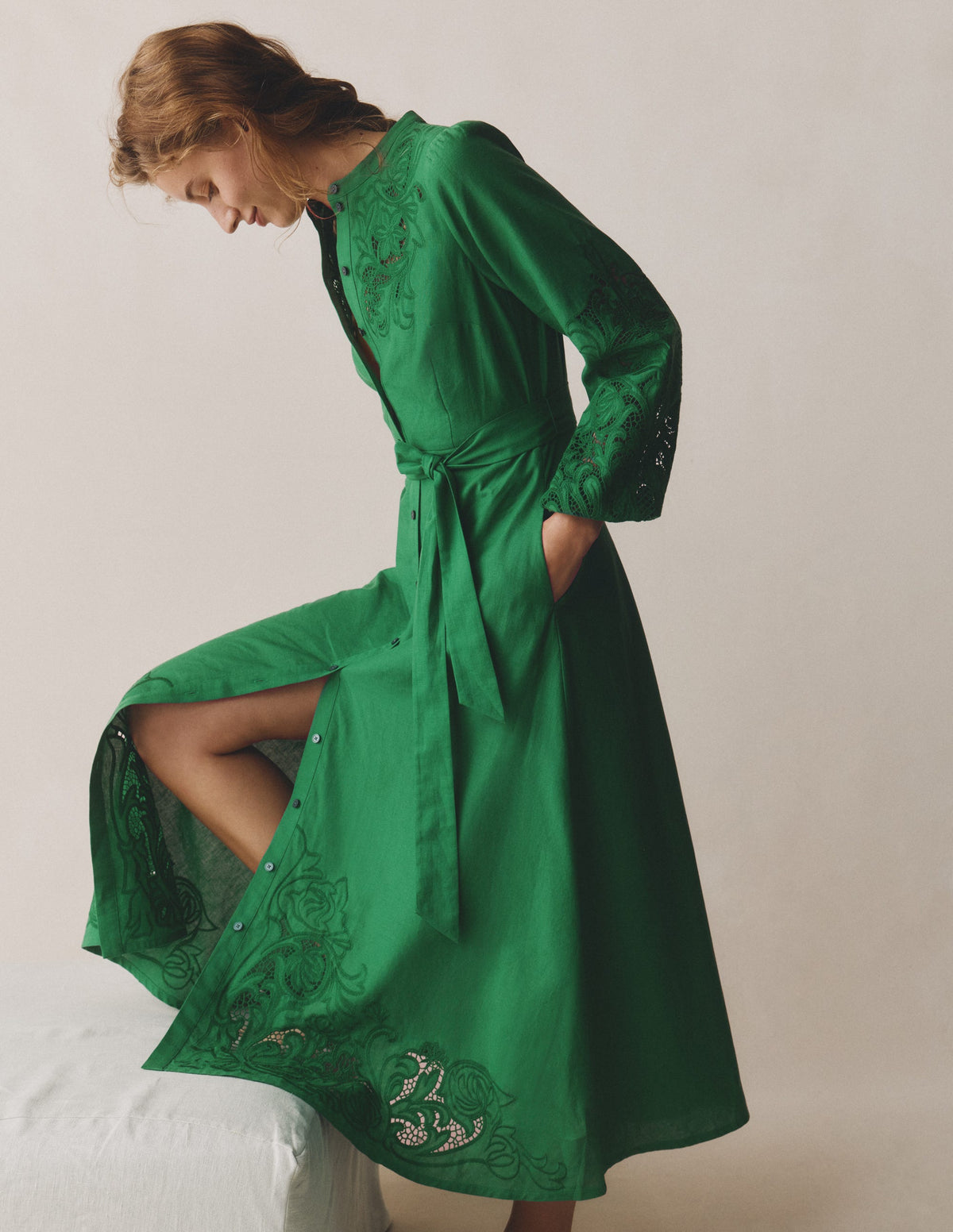 Mae Hemdblusenkleid aus Leinenmischgewebe-Highland-Grün - Image 5