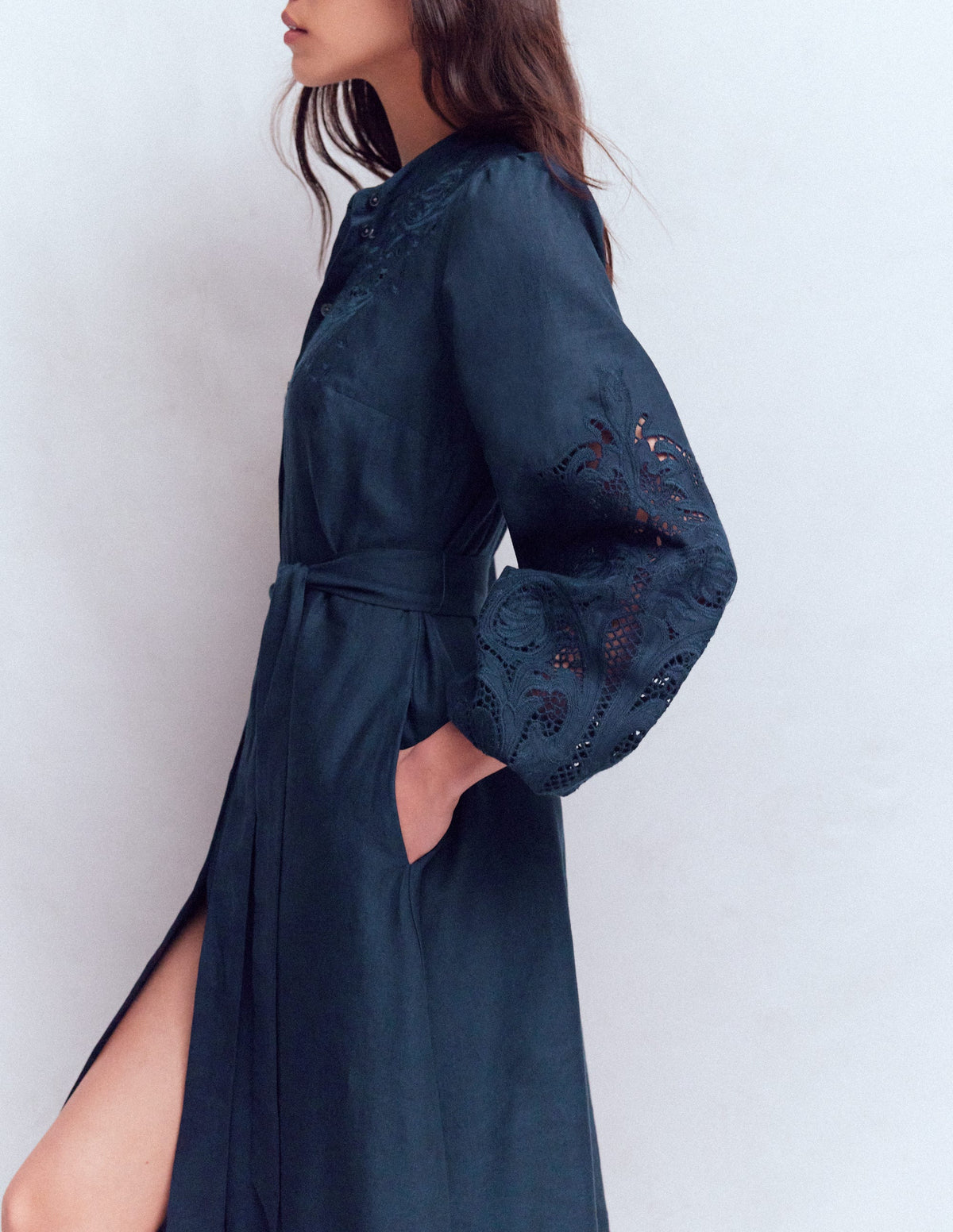 Mae Hemdblusenkleid aus Leinenmischgewebe-Marineblau - Image 5