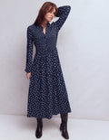 Robe à smocks en jersey-Bleu marine foncé, pois peints