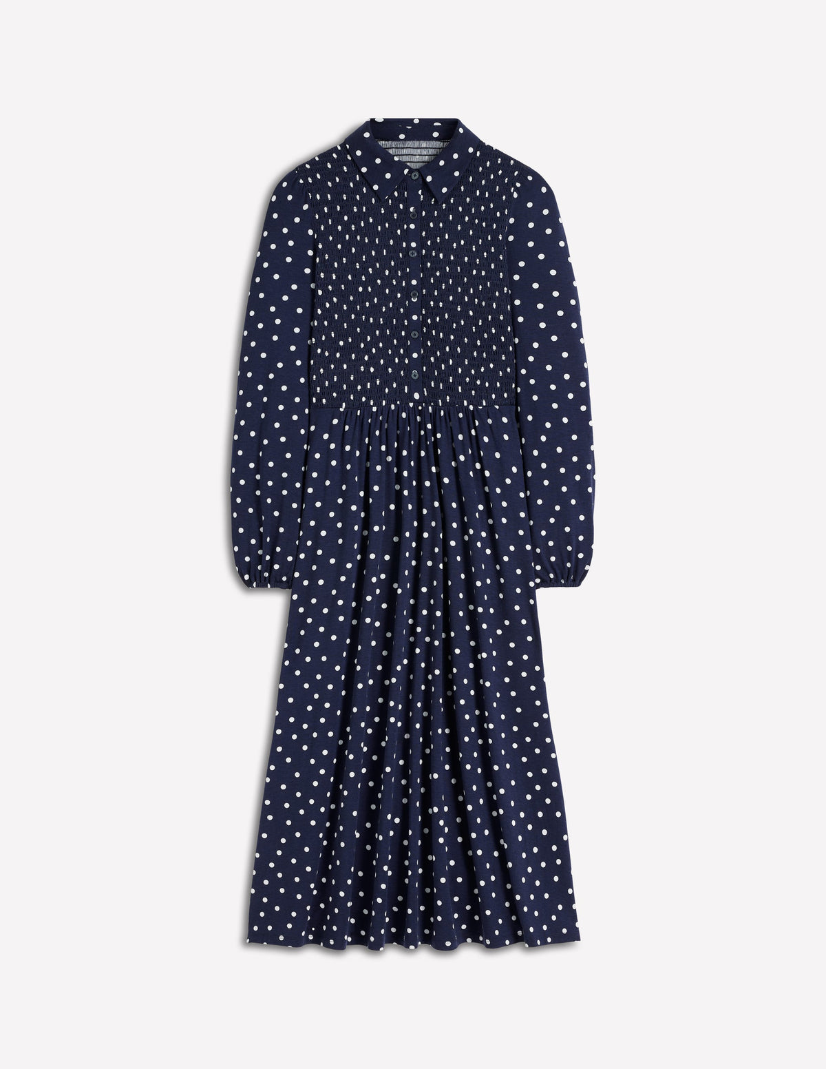 Robe à smocks en jersey-Bleu marine foncé, pois peints - Image 7