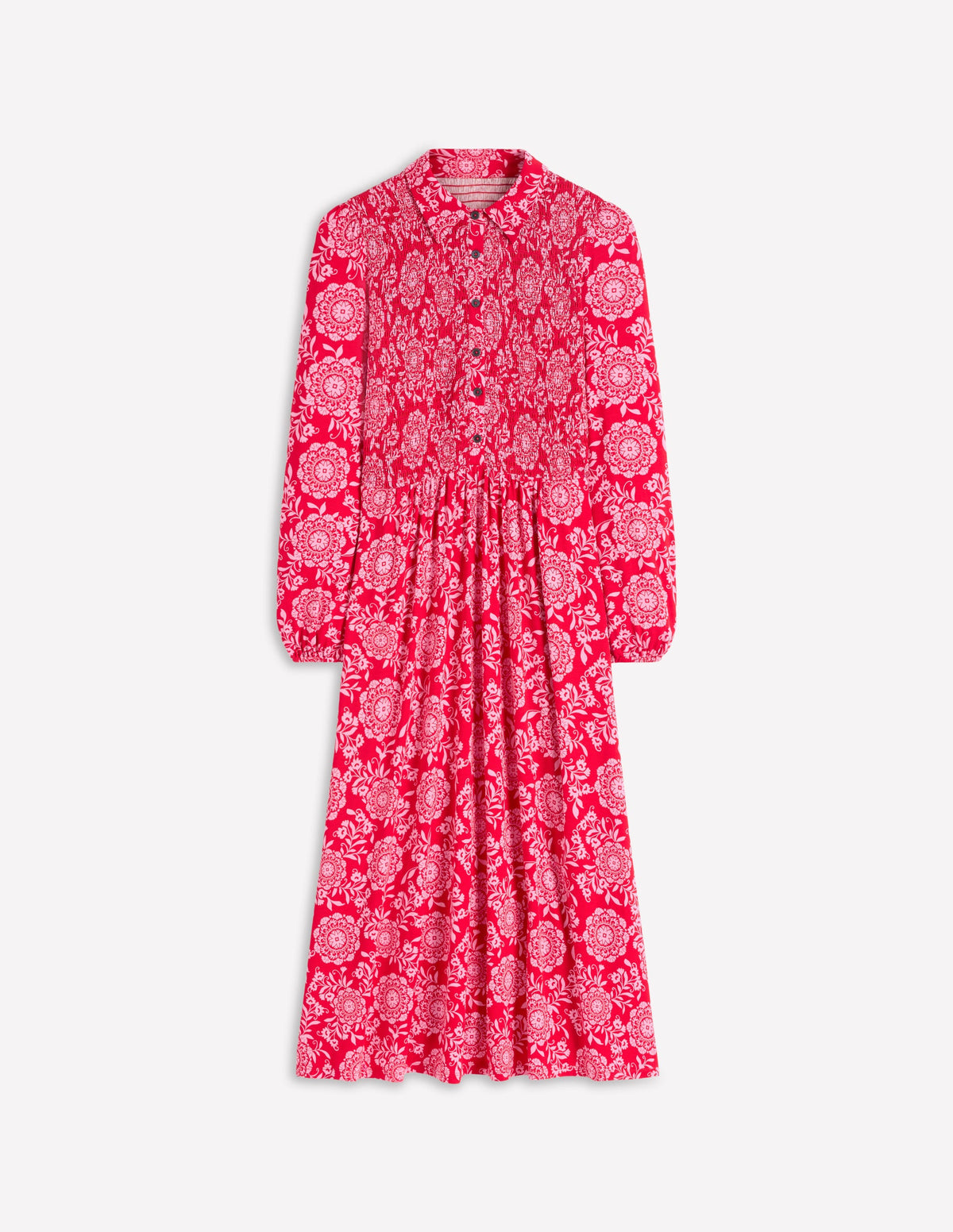 Robe à smocks en jersey-Rouge Merida, motif Decorative Blossom-7