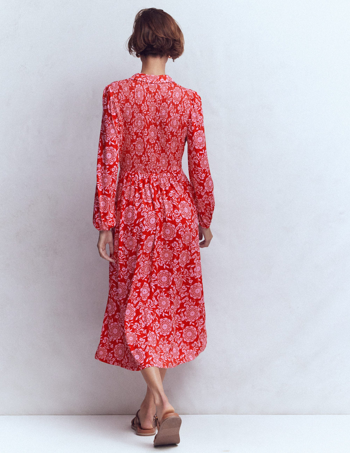 Robe à smocks en jersey-Rouge Merida, motif Decorative Blossom-3