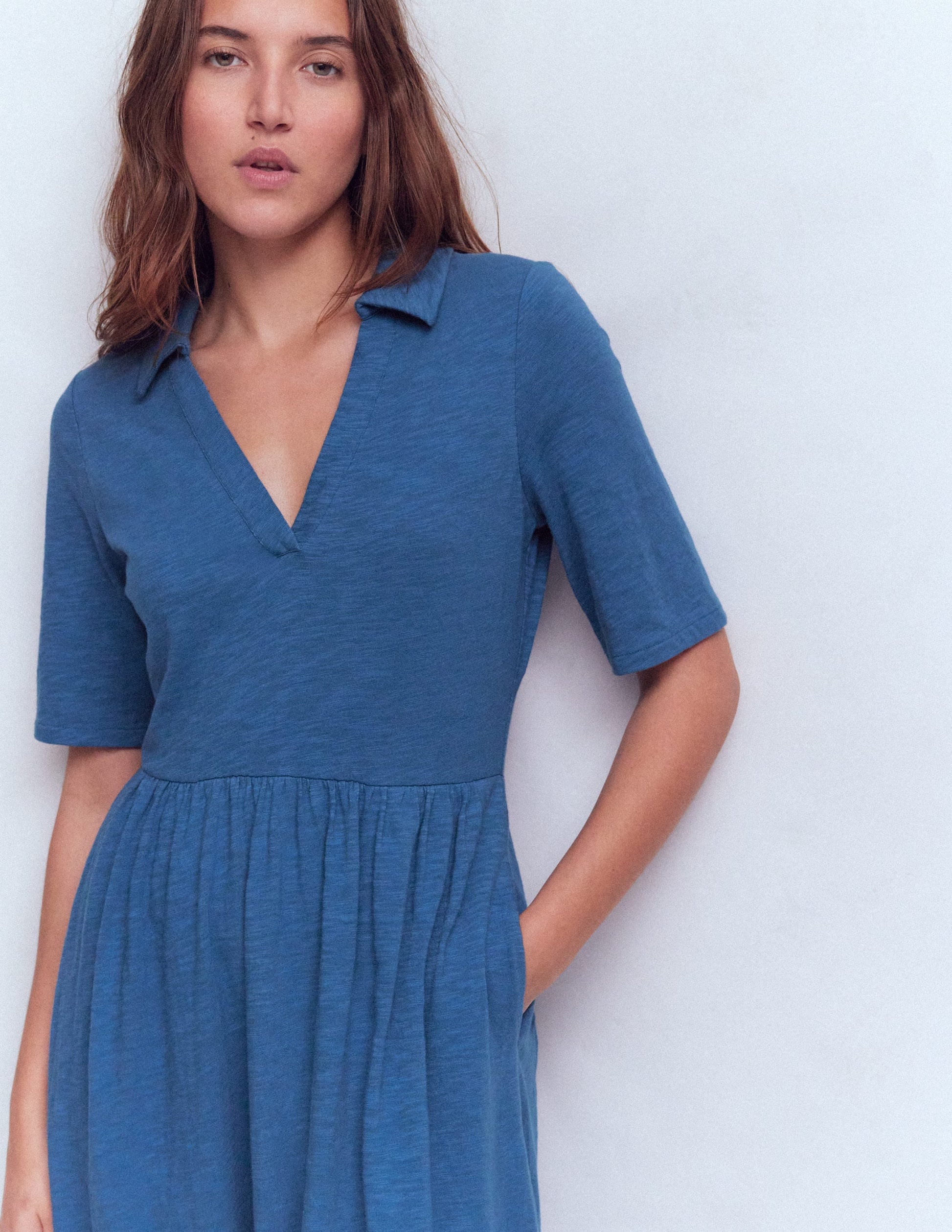 Aria Collared Jersey Dress-Tourmaline Blue-2