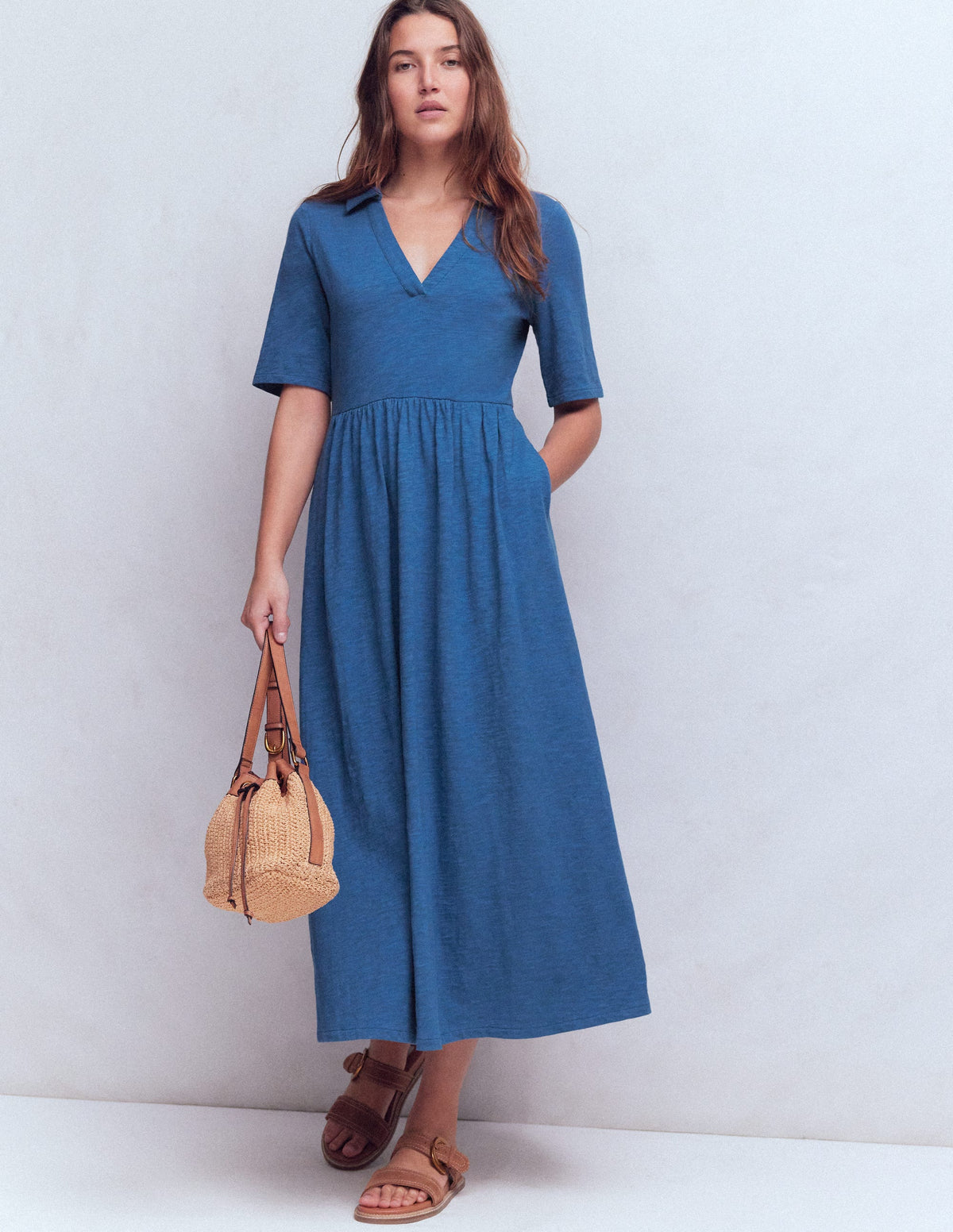 Aria Collared Jersey Dress-Tourmaline Blue - Image 5