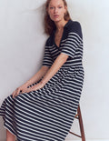 Aria Collared Jersey Dress-Navy, Ivory Stripe