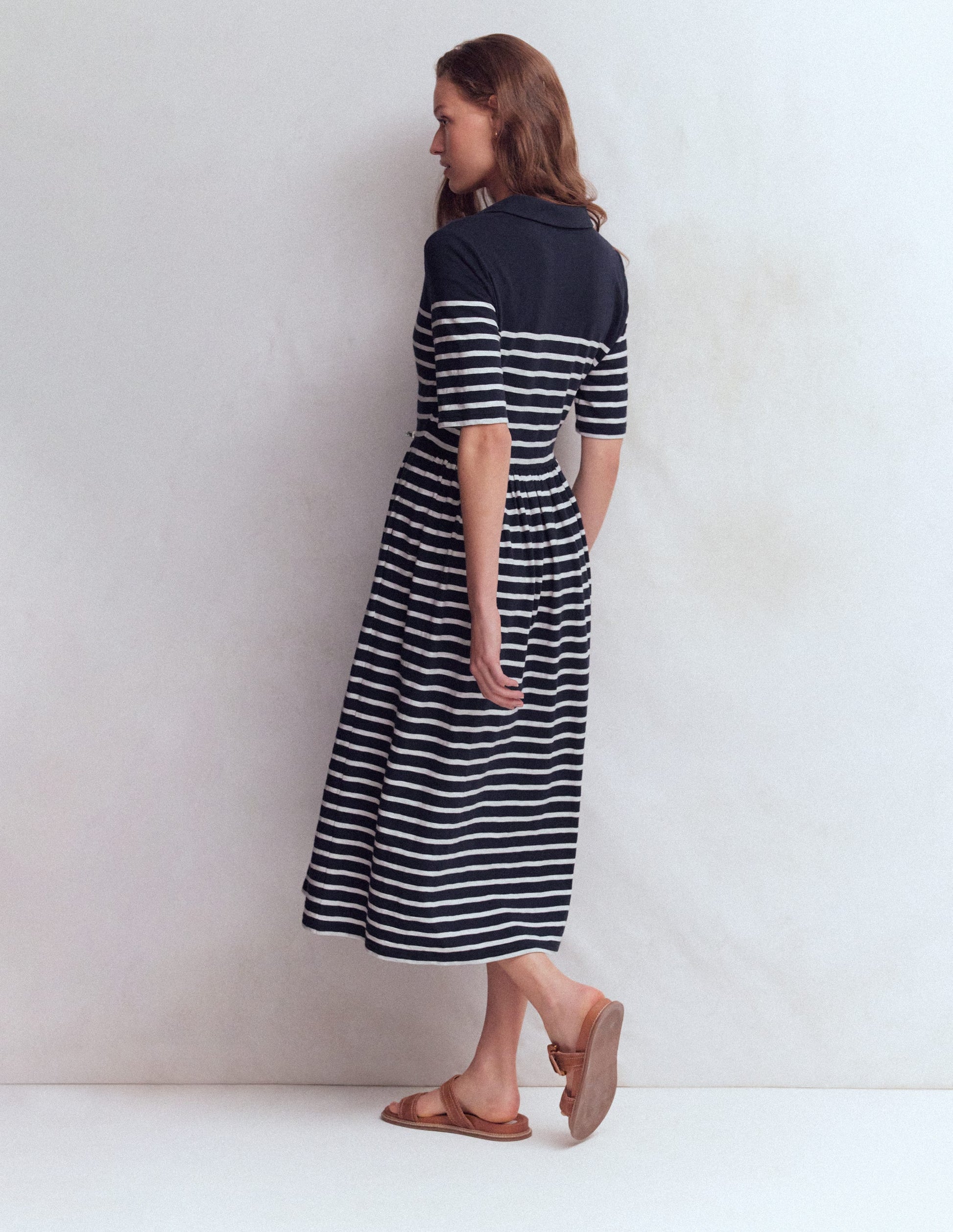 Aria Collared Jersey Dress-Navy, Ivory Stripe-3