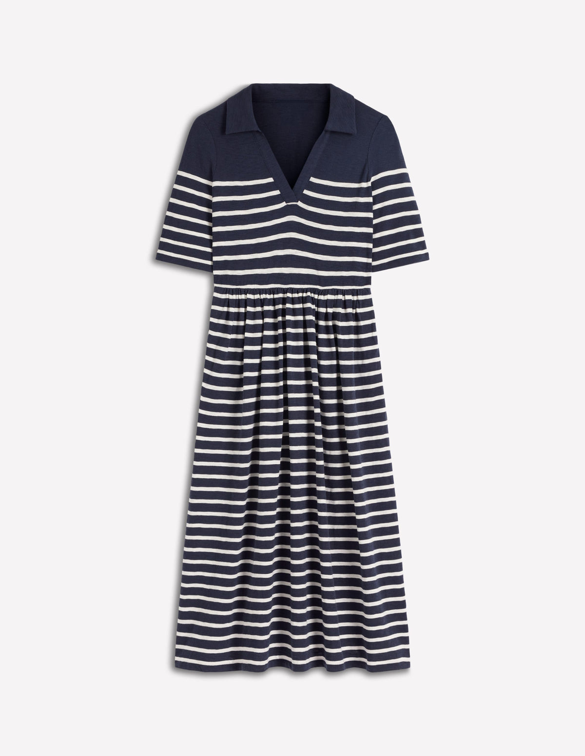Aria Collared Jersey Dress-Navy, Ivory Stripe-6