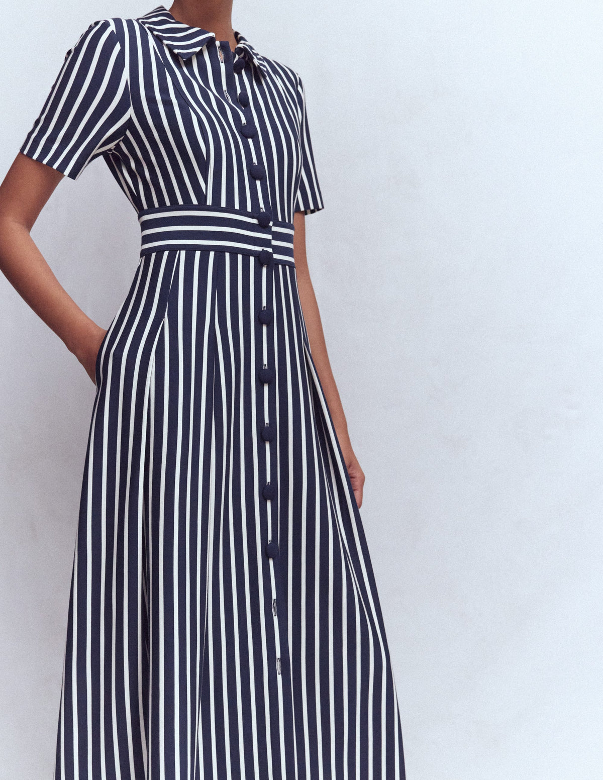 Bridget Ponte Shirt Dress-Navy and Ivory Stripe - Image 2