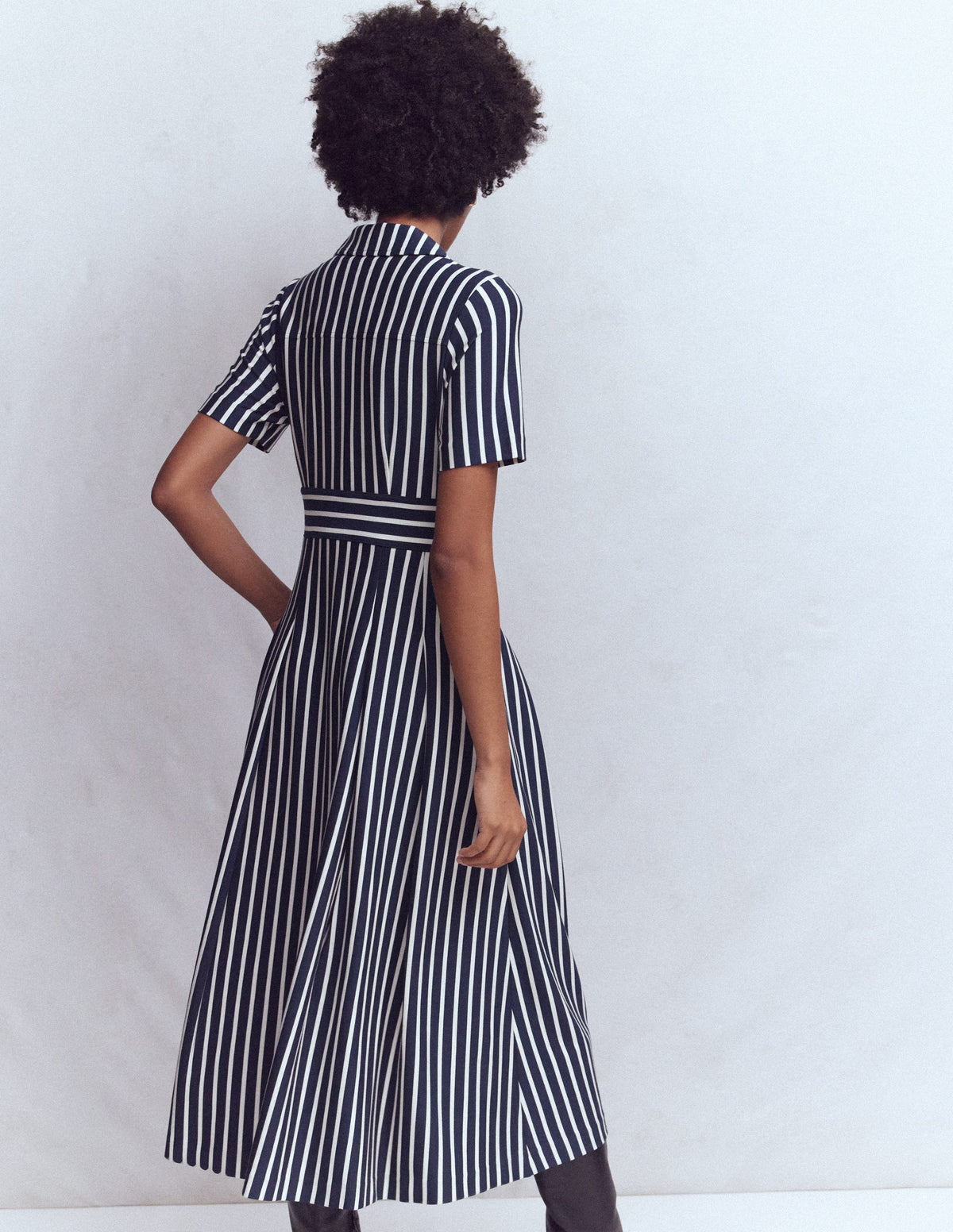 Bridget Ponte Shirt Dress-Navy and Ivory Stripe - Image 3