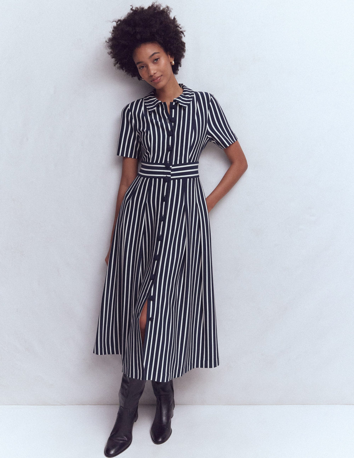 Bridget Ponte Shirt Dress-Navy and Ivory Stripe-4