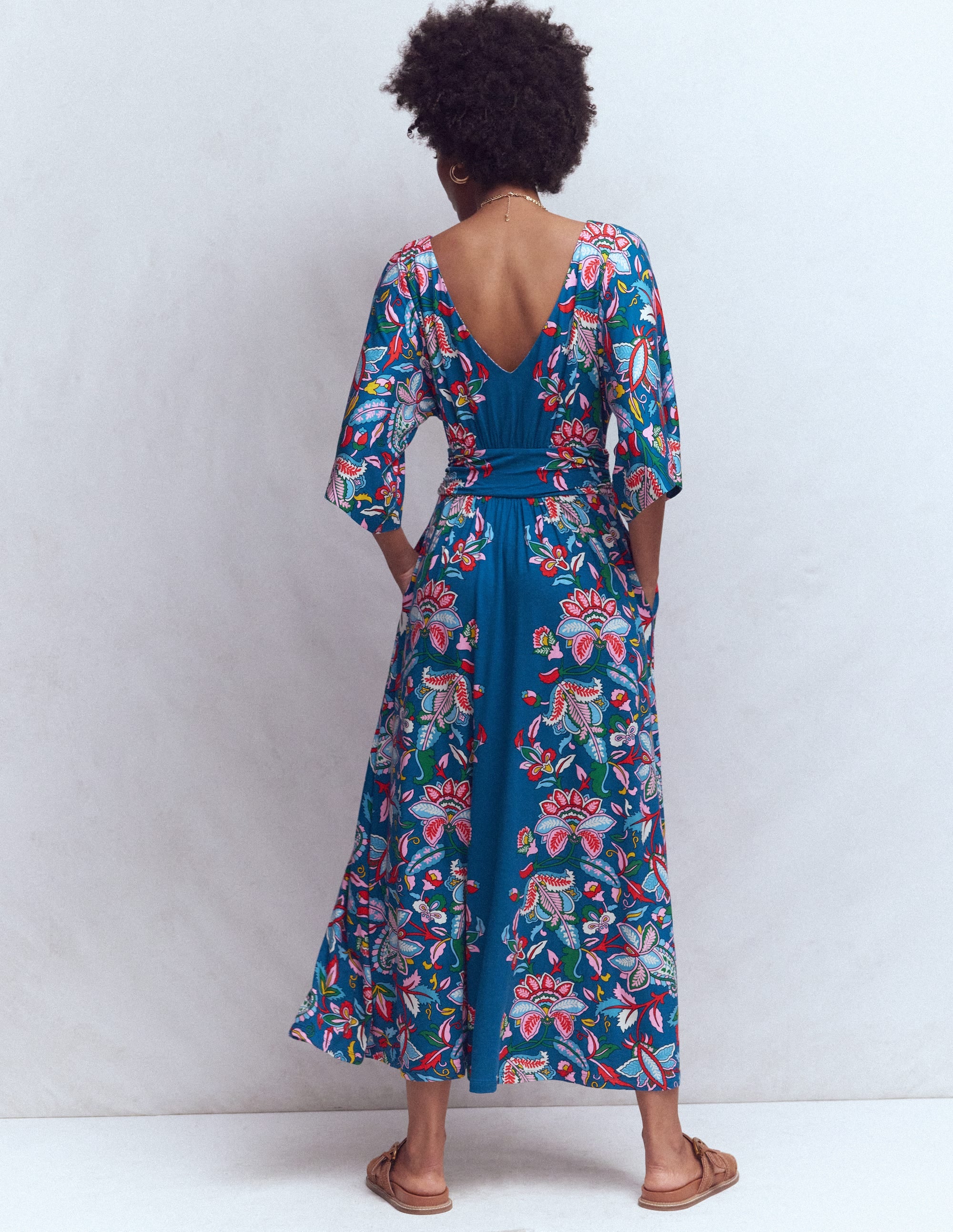 Imelda Kimono Jersey Dress-Blue, Botanical Trail - Image 3