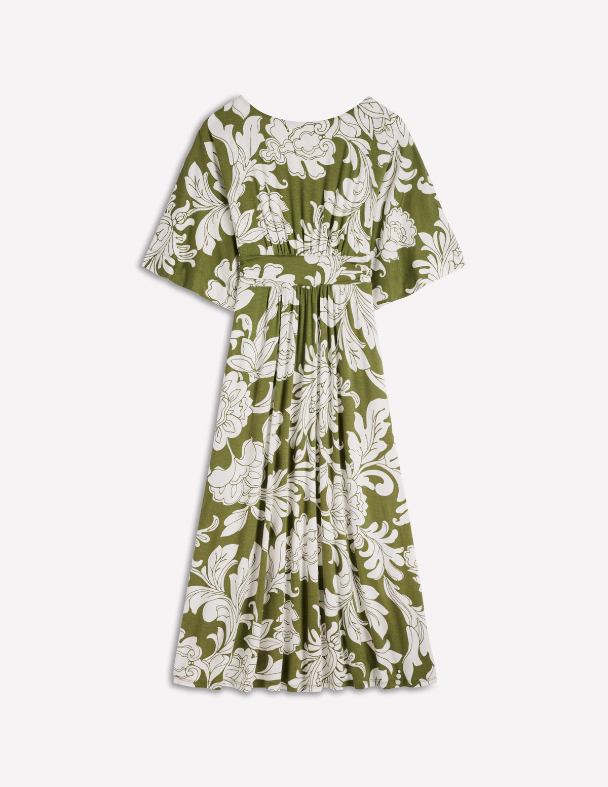 Imelda Jersey-Kimonokleid-Olivgrün, Botanisches Muster Monochrom - Image 7