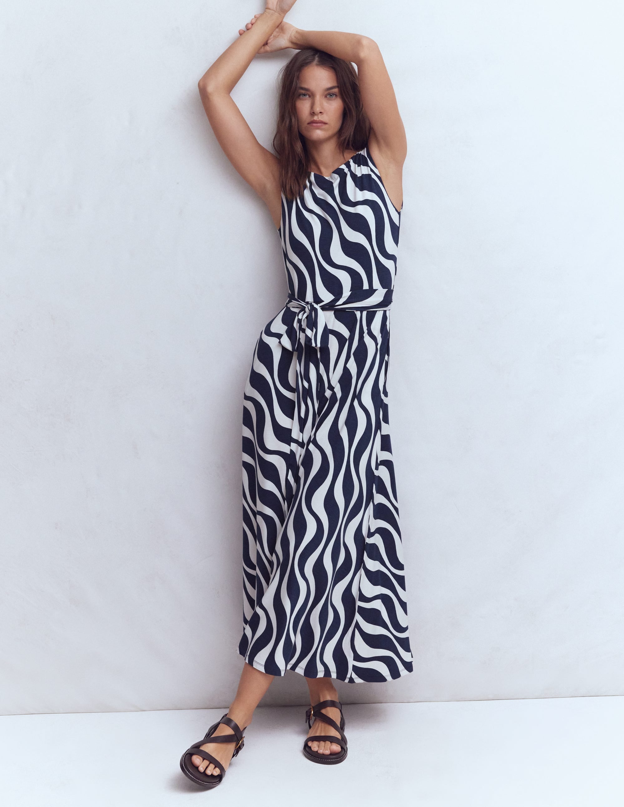 Tamsin Jersey Midi Dress-French Navy, Rhythmic Wave - Image 1
