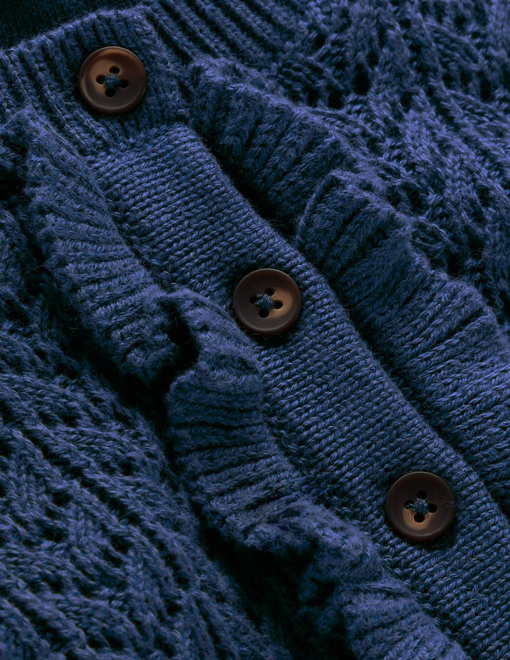 Henley-Strickkleid mit Rüschen-Denim-Blau-7