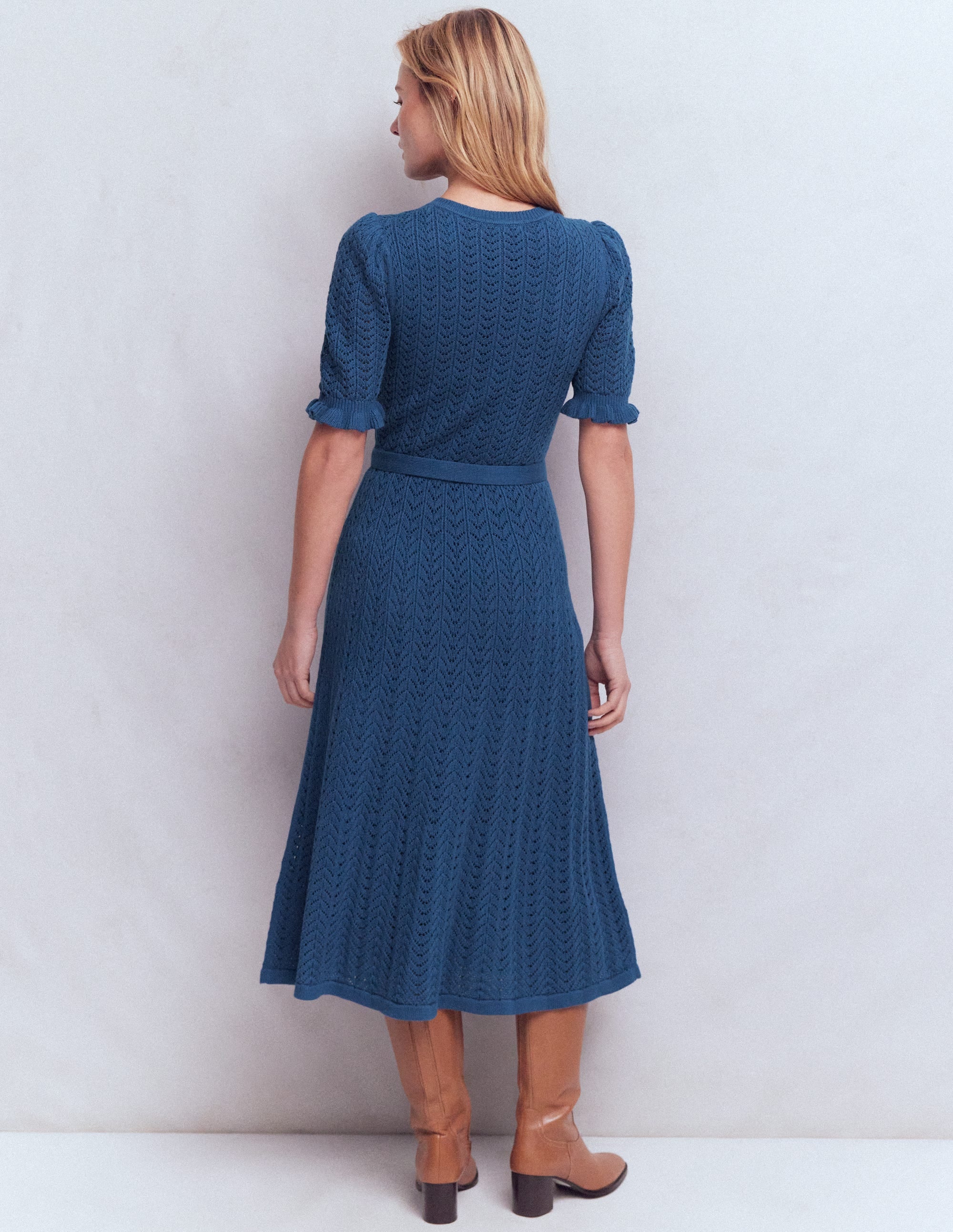 Henley-Strickkleid mit Rüschen-Denim-Blau - Image 3
