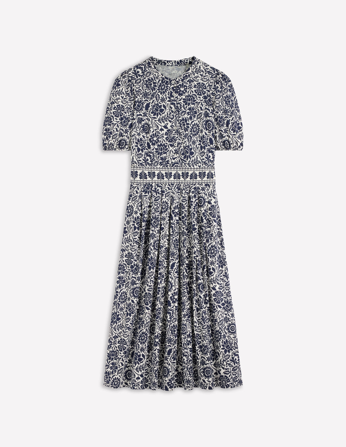 Amber Jersey-Midikleid mit Falten-Marineblau, Wiesenmuster-6