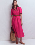 Ivy Leinen-Midikleid mit Knopfleiste-Rosarot