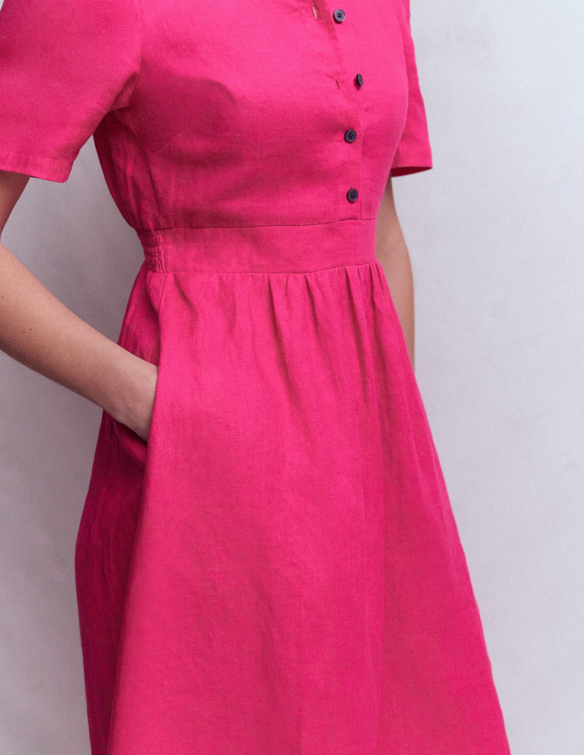 Ivy Leinen-Midikleid mit Knopfleiste-Rosarot-2