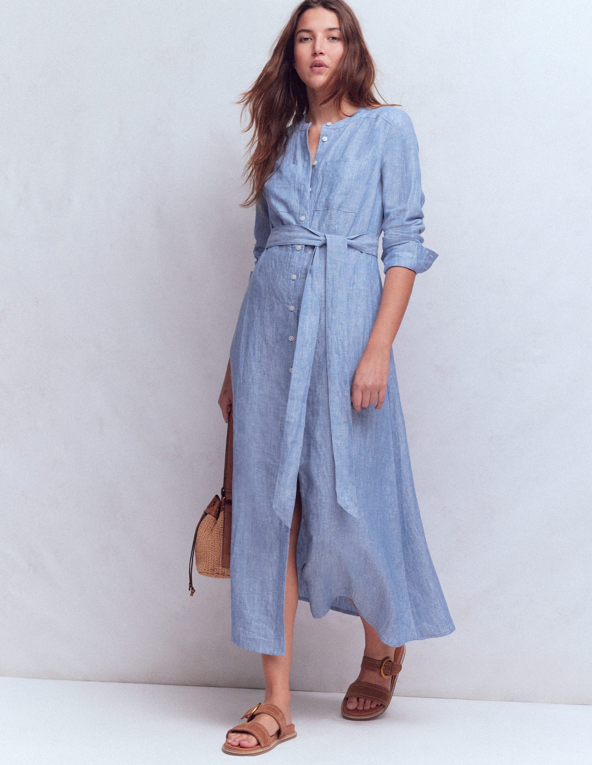 Mollie Linen Midi Dress-Chambray-1