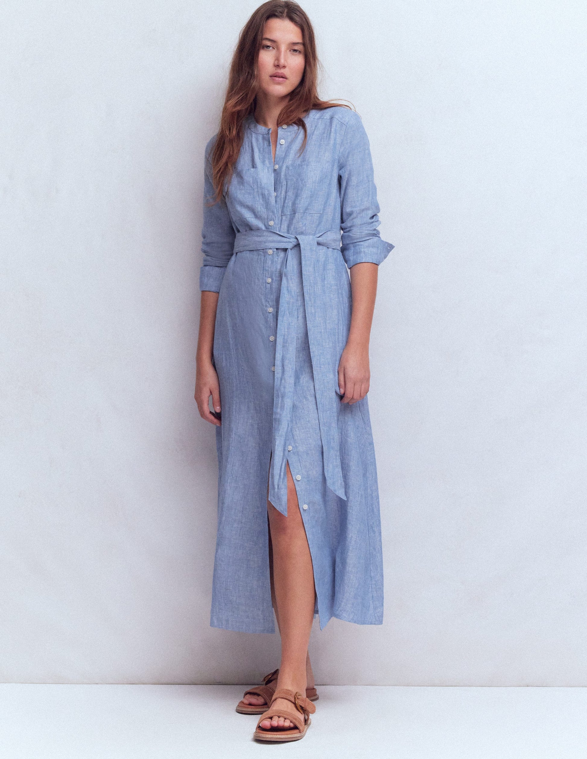 Mollie Linen Midi Dress-Chambray-4