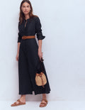 Mollie Midikleid aus Leinen-Marineblau