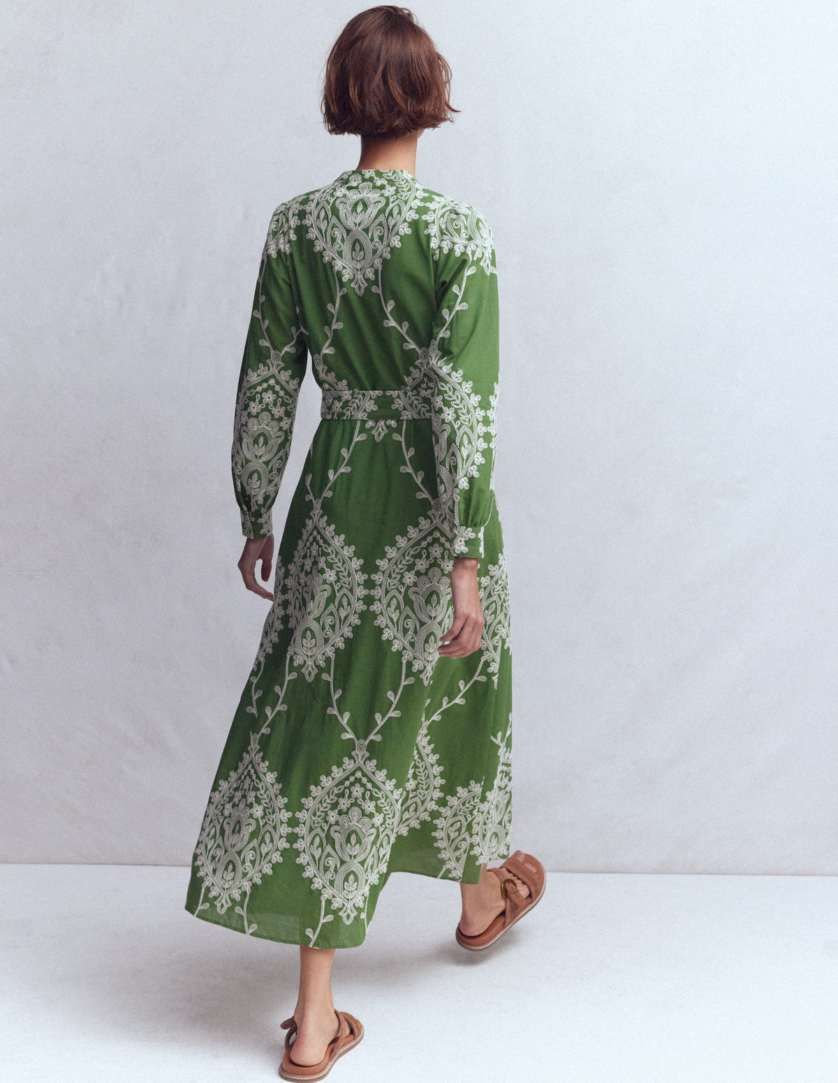 Ava Baumwoll-Midikleid-Grün Lochstickerei - Image 3